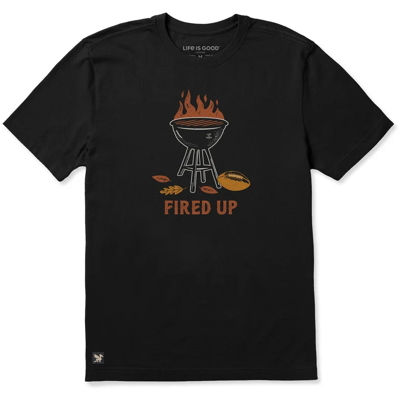 Life is Good Men's Fired Up Grill + Football Short Sleeve Crusher Tee