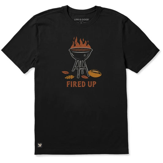Life is Good Men's Fired Up Grill + Football Short Sleeve Crusher Tee