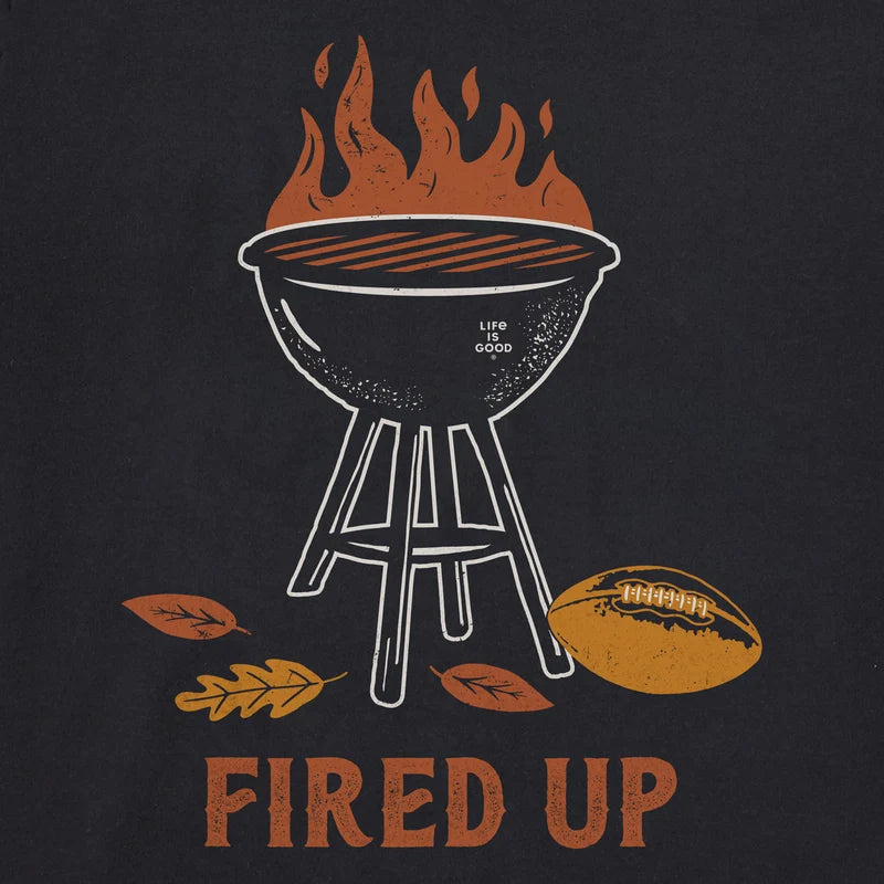Life is Good Men's Fired Up Grill + Football Short Sleeve Crusher Tee