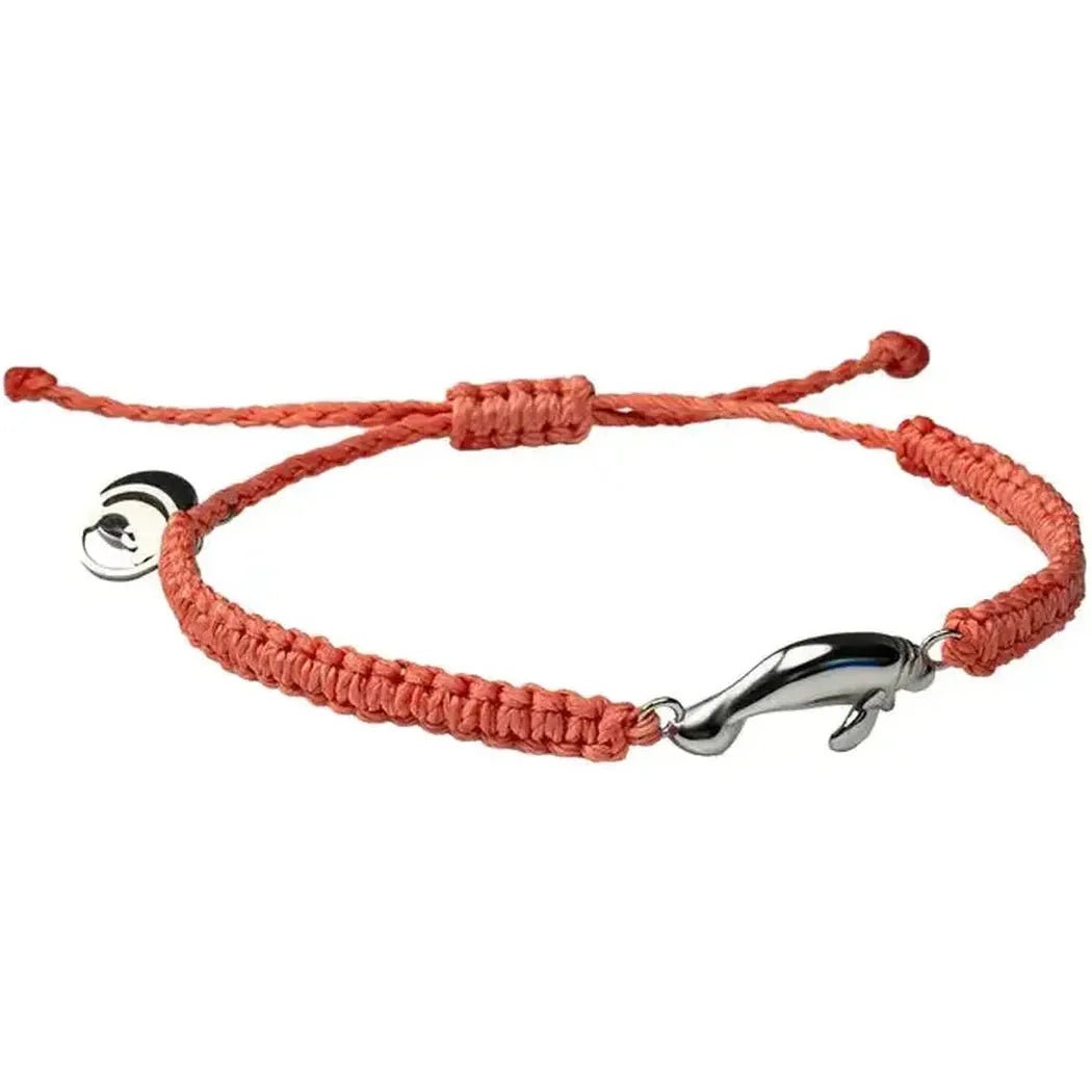 A side view of the 4Ocean Adopt a Manatee Bracelet in Zelda color showing the manatee charm and adjustable cord against a white background.