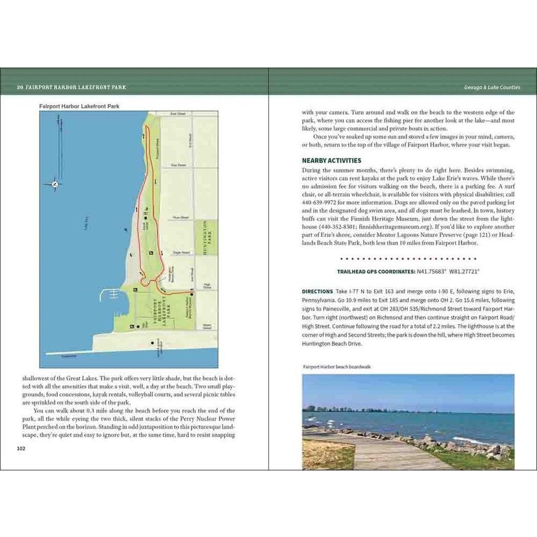 Map of Fairport Harbor Lighthouse Park trail with beach and lake in background.
