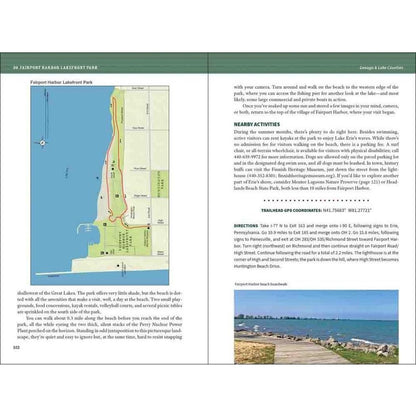 Map of Fairport Harbor Lighthouse Park trail with beach and lake in background.
