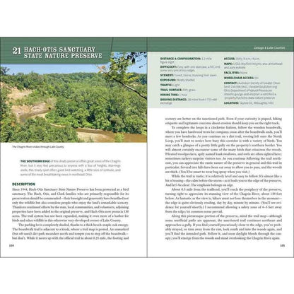 A book titled "60 Hikes within 60 Miles: Cleveland 4e" with a green cover showing a landscape photo of a forested area and a river.