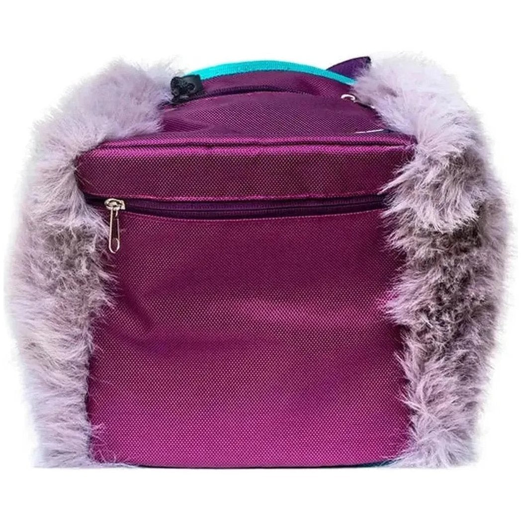 A front view of the 8BPlus Boulder Bucket - Angus chalk bag with fuzzy gray trim and a teal top handle against a white background.