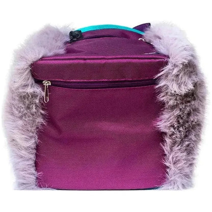 A front view of the 8BPlus Boulder Bucket - Angus chalk bag with fuzzy gray trim and a teal top handle against a white background.