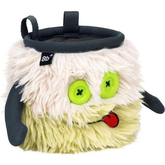 A front view of the 8BPlus Chalk Bag - AJ with green eyes, red tongue, and charcoal trim on top and arms.