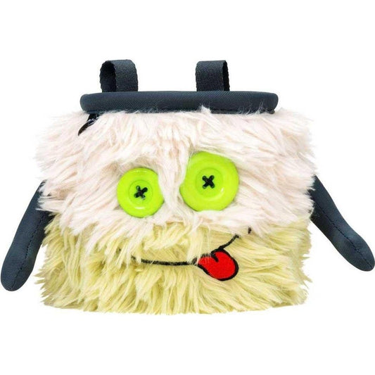 A front view of the 8BPlus Chalk Bag - AJ with bright green eyes and a tongue sticking out, against a white background.