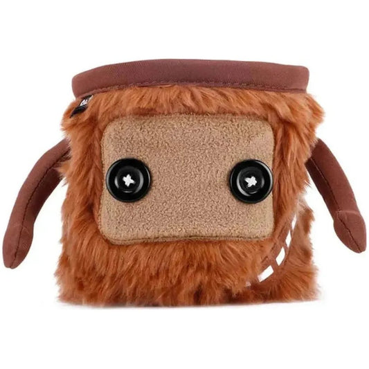 A front view of the 8BPlus Chalk Bag-Bobo with brown fur and black button eyes against a white background.