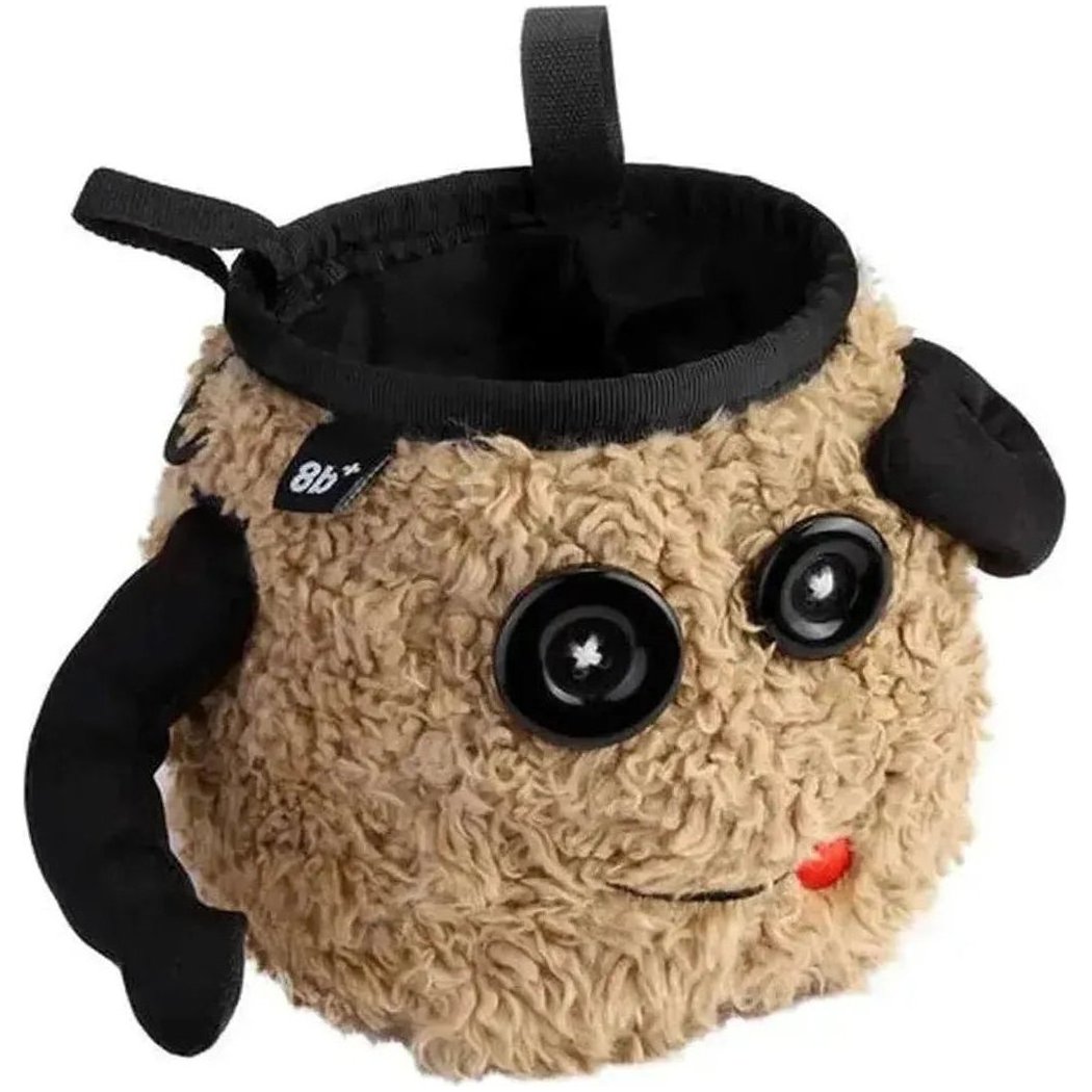 A top-down view of the 8BPlus Chalk Bag - Felix with black accents and a red mouth, against a white background.