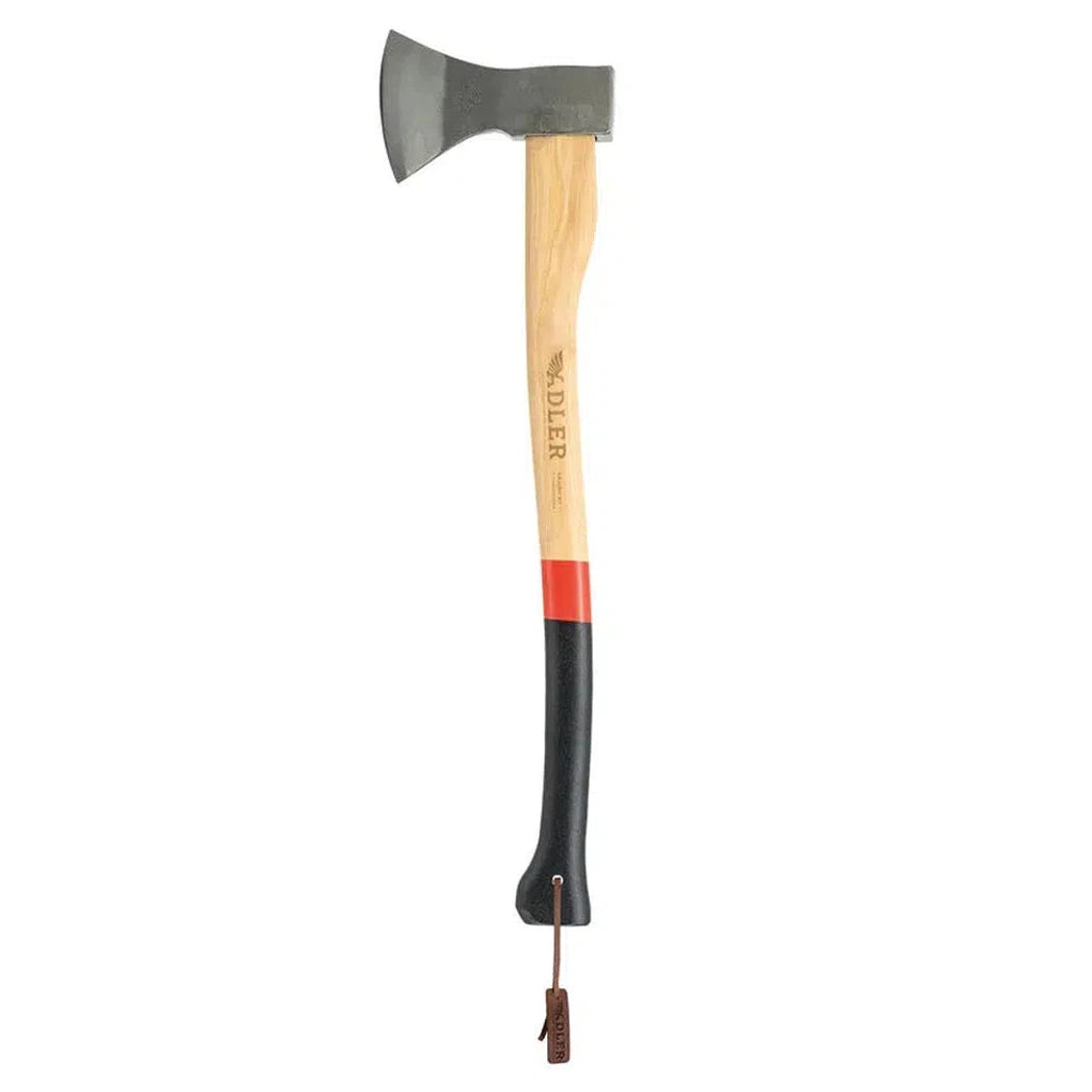 A side view of the Adler Axe Gift Set - Rheinland Axe with a red stripe on the handle against a white background.