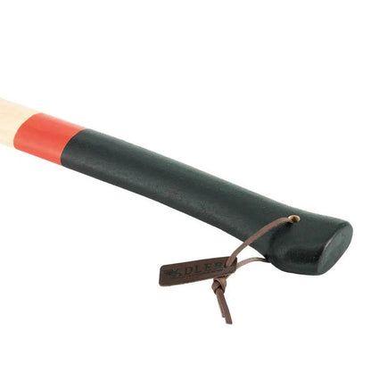 A close-up of the Adler Axe Gift Set - Rheinland Axe with a red stripe on the handle and a brown leather tag, against a white background.