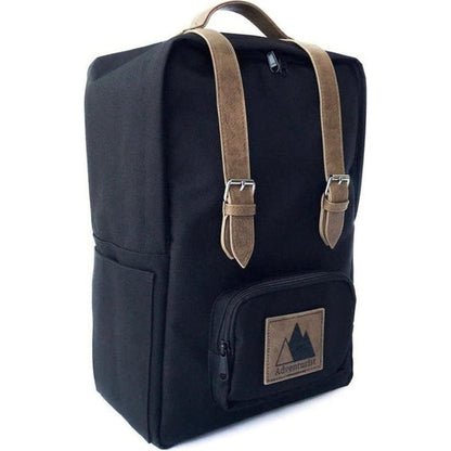 A front view of the Adventurist Backpack Co. Classic Backpack in Adobe showing the front pocket and mountain logo against a white background.
