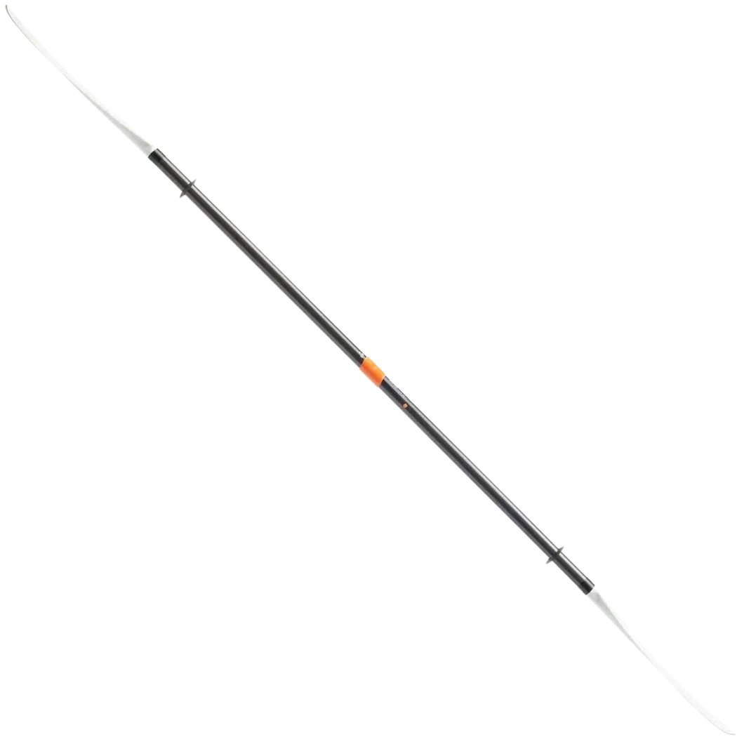 A white Aqua Bound Sting Ray Hybrid 2-Piece Posi-Lok™ Kayak Paddle shown from a side angle against a white background.