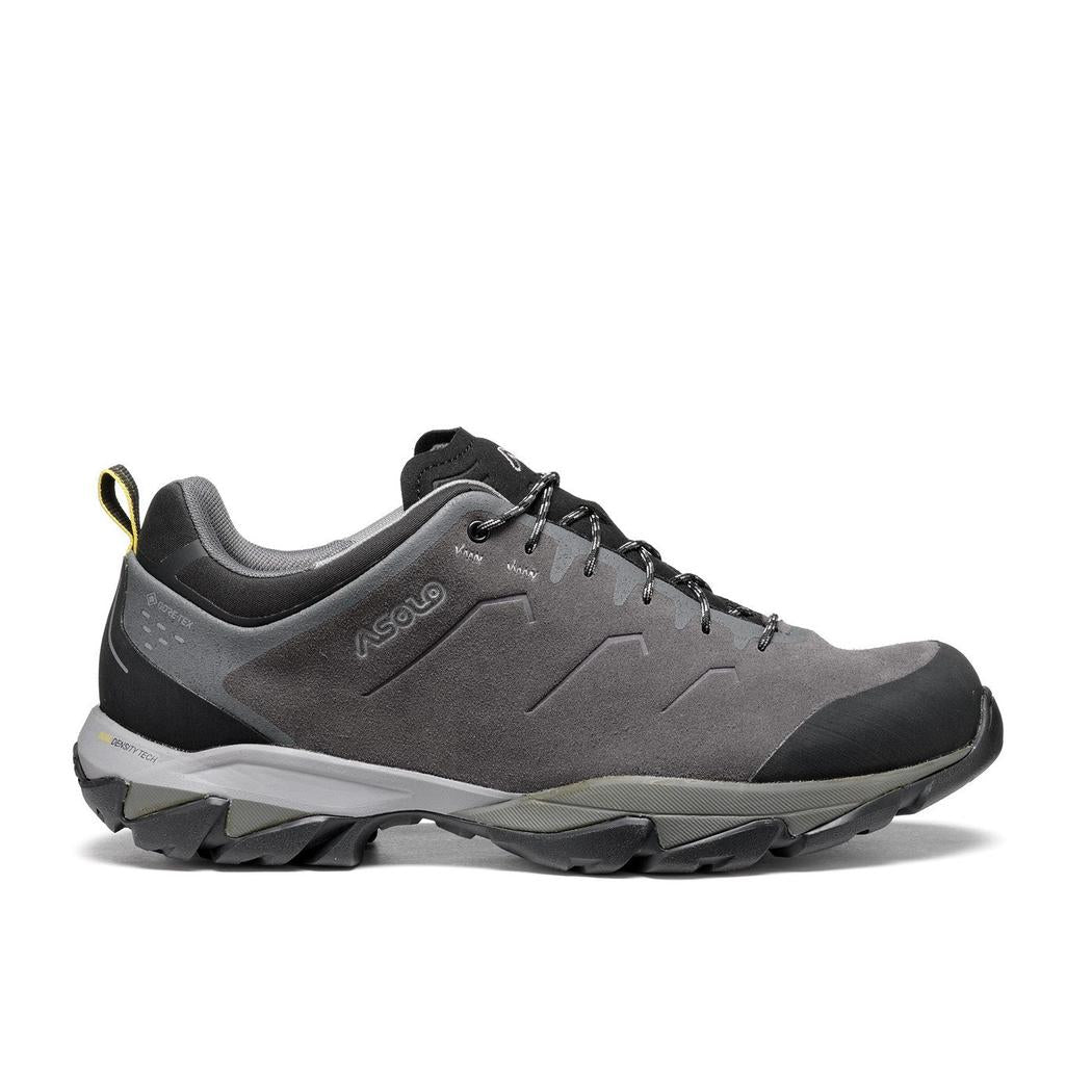 Side view of the Asolo Men's Acadi LTH GTX MM in Graphite/Black showing the lugged outsole against a white background.