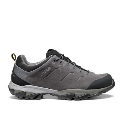 Side view of the Asolo Men's Acadi LTH GTX MM in Graphite/Black showing the lugged outsole against a white background.