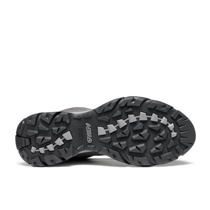The sole of the Asolo Men's Acadi LTH GTX MM boot, showing its rugged tread pattern and Graphite/Black color, is displayed against a plain white background.