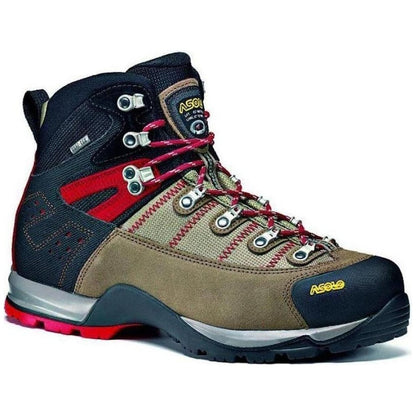 A side view of the Asolo Men's Fugitive GTX Wool Black hiking boot showing its lugged outsole against a white background.