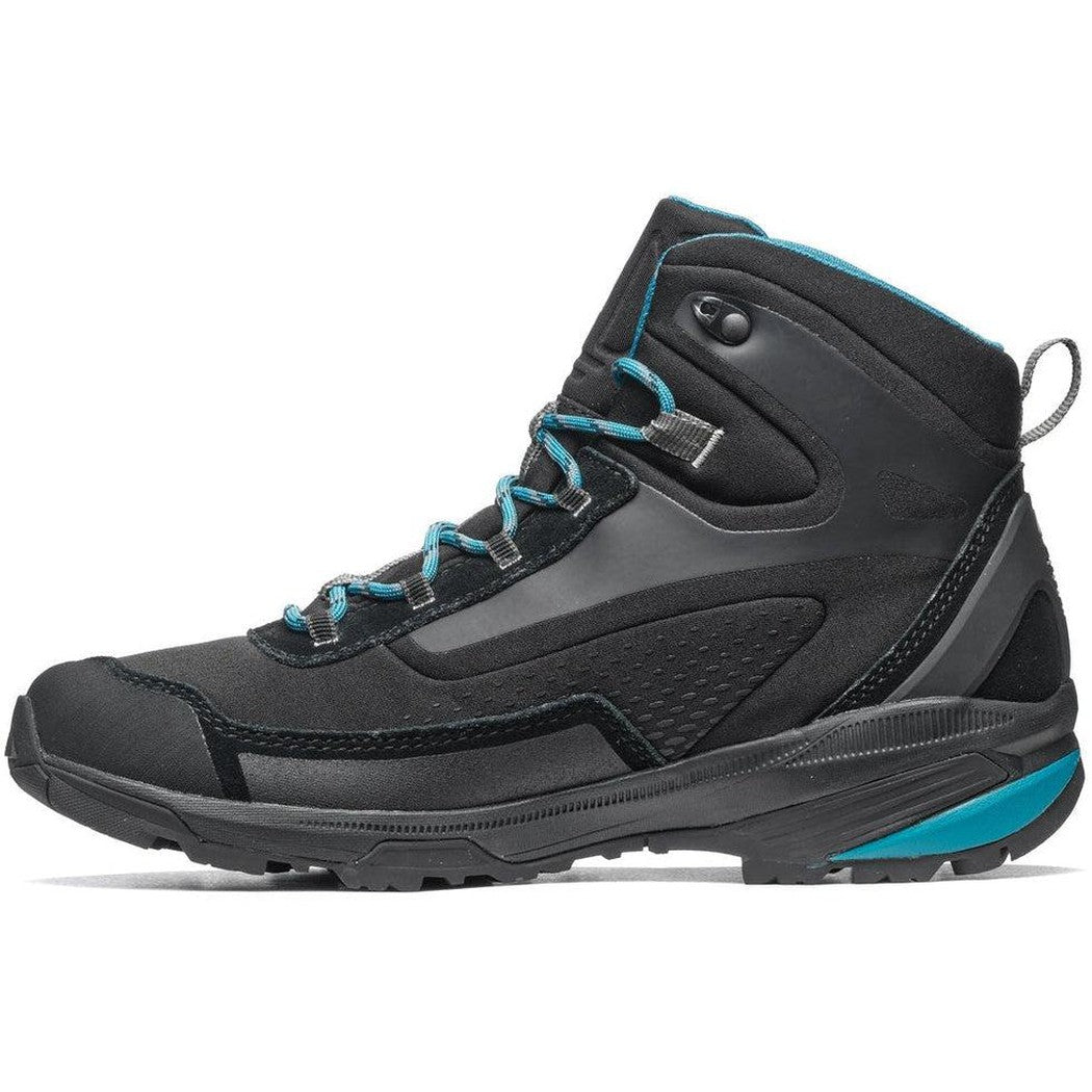 Side view of the Asolo Women's Nuuk GV in Black/Blue Moon showing the lugged outsole against a white background.