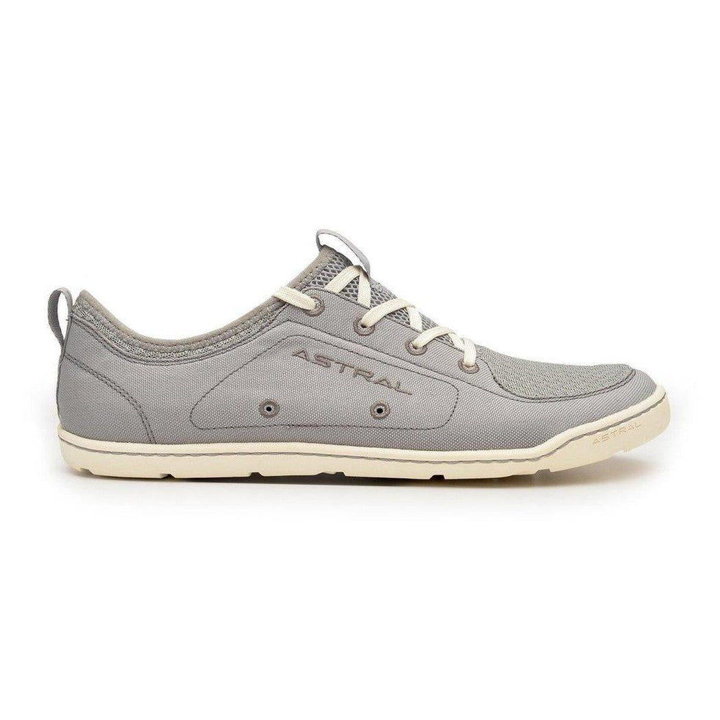Side view of the Astral Men's Loyak in Gray/White showing the lugged outsole against a white background.