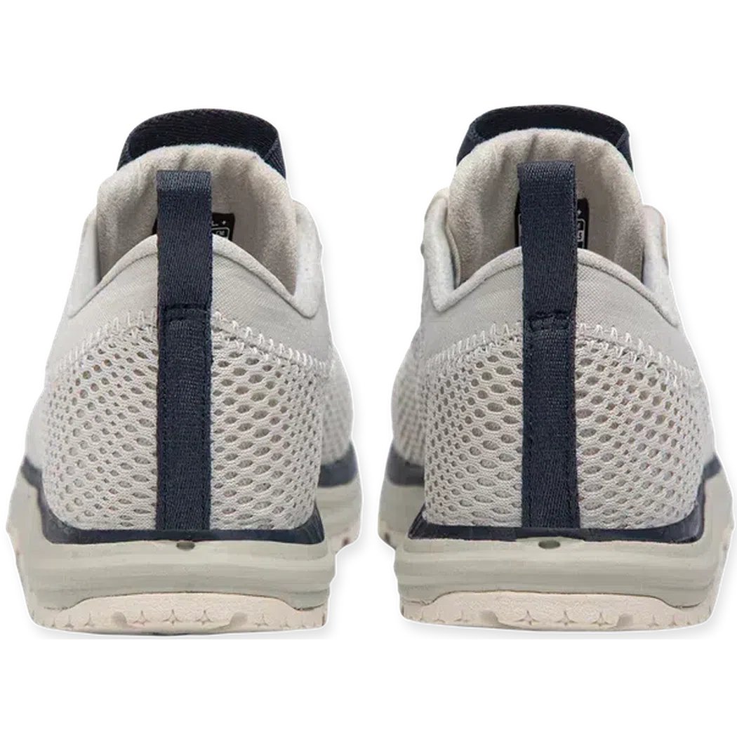 Back view of the Astral Women's Crewer in Salty White showing the mesh heel and navy pull tab against a white background.