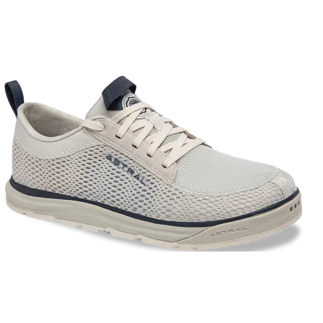 Side view of the Astral Women's Crewer in Salty White showing the mesh upper and white background.
