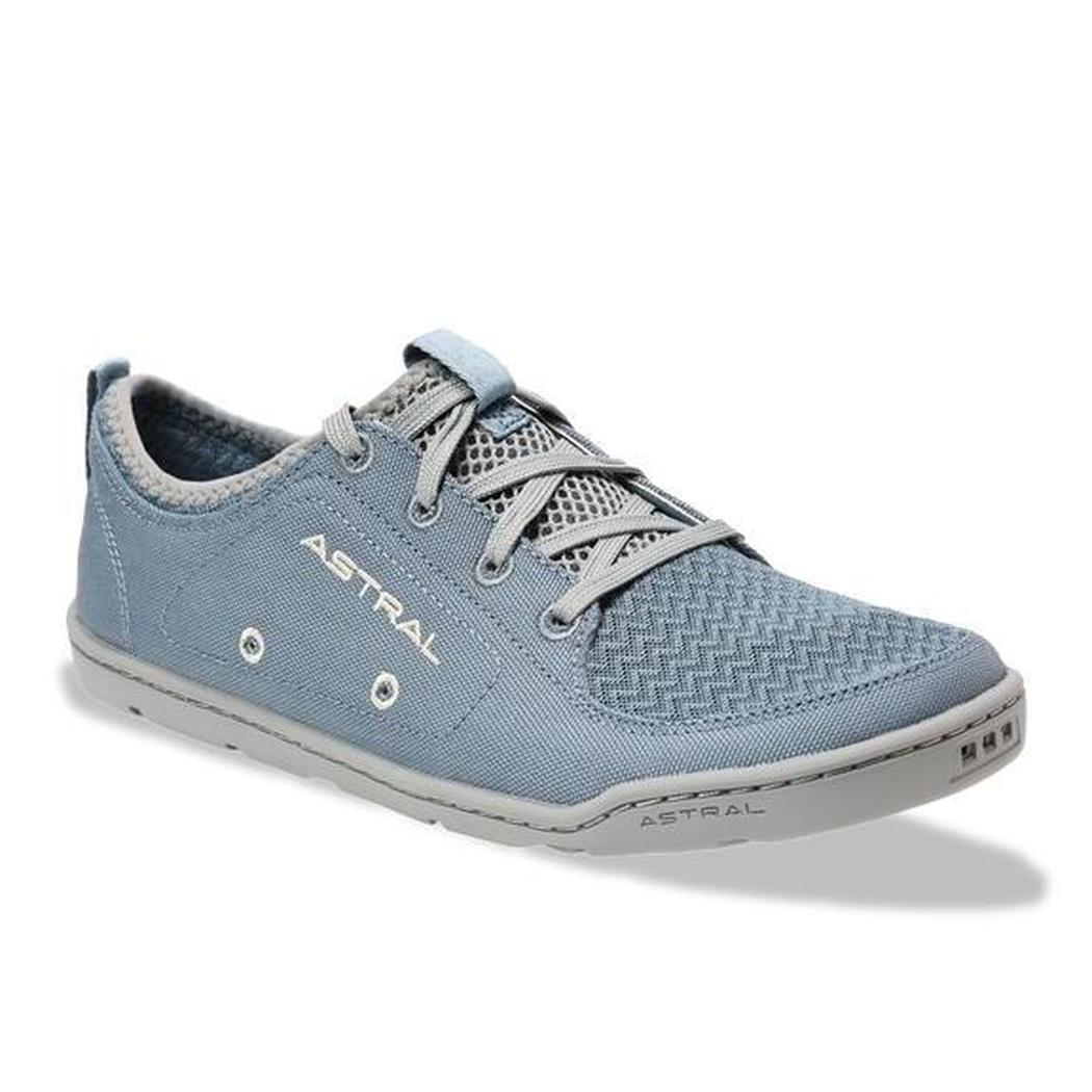 Side view of the Astral Women's Loyak in Rainshadow Blue showing the lugged outsole against a white background.