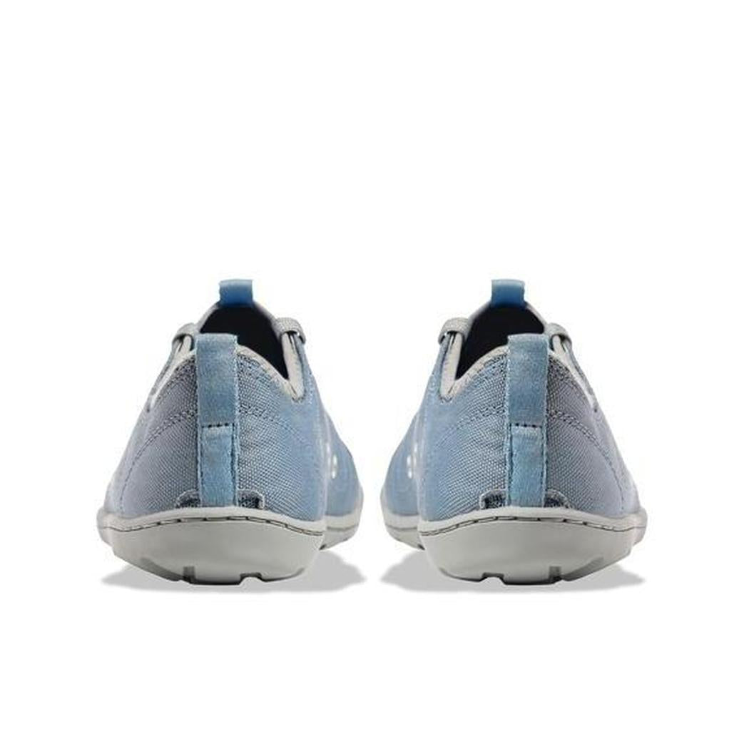 Back view of the Astral Women's Loyak in Rainshadow Blue showing the heel tab and white rubber sole against a white background.