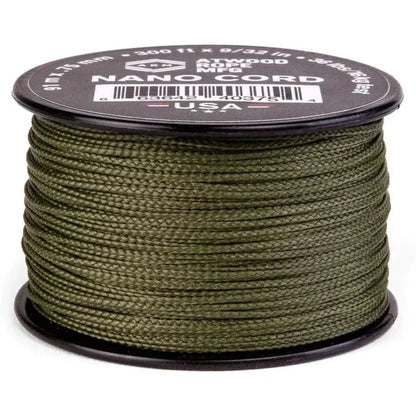 A spool of Atwood Nano Cord in ACU color sits on a black base with a white background.