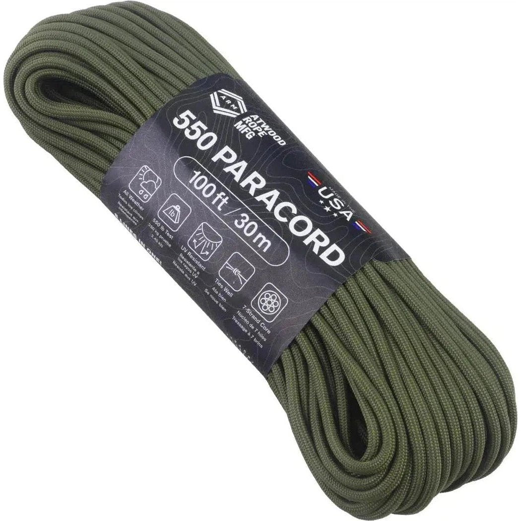 Atwood Rope Paracord - 550 LB - 4MM X 100 FT - Camos and Black-Camping - Accessories - Rope and Cordage-Green-Appalachian Outfitters