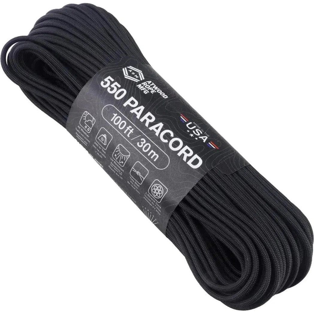 Atwood Rope Paracord - 550 LB - 4MM X 100 FT - Camos and Black-Camping - Accessories - Rope and Cordage-Black-Appalachian Outfitters
