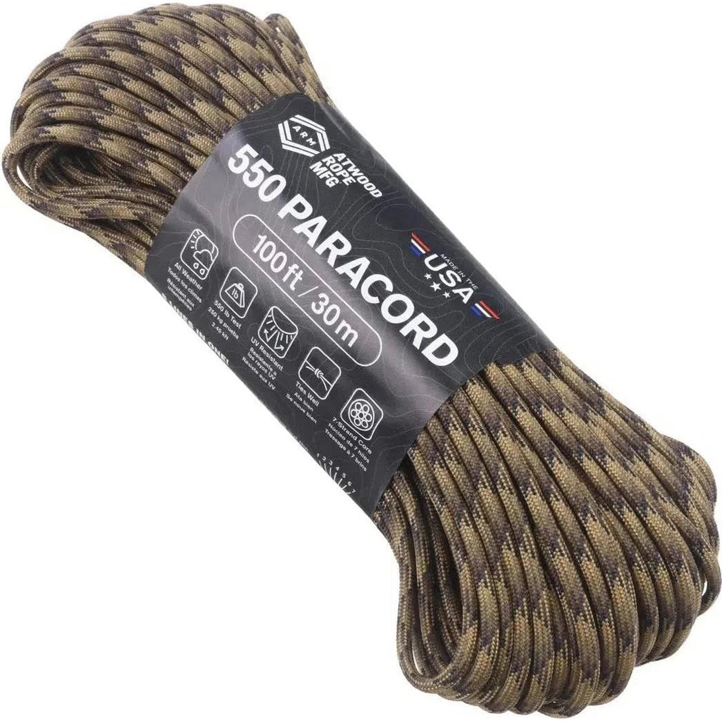 Atwood Rope Paracord - 550 LB - 4MM X 100 FT - Camos and Black-Camping - Accessories - Rope and Cordage-FDE Camo-Appalachian Outfitters