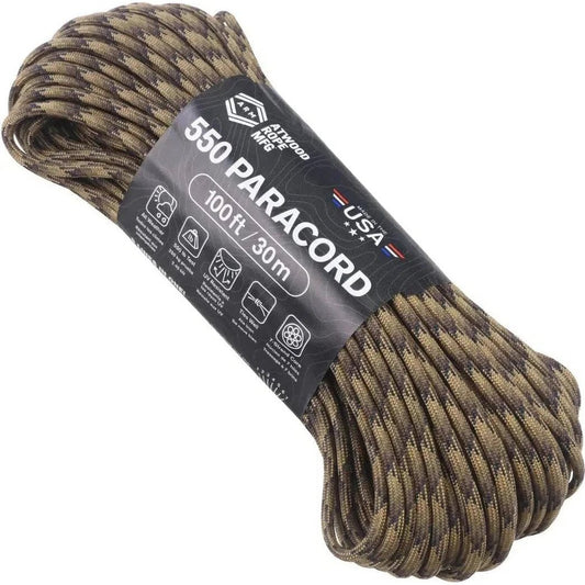 Atwood Rope Paracord - 550 LB - 4MM X 100 FT - Camos and Black-Camping - Accessories - Rope and Cordage-FDE Camo-Appalachian Outfitters