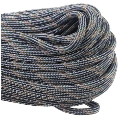 A coiled bundle of Atwood Rope Paracord - 550 LB - 4MM X 100 FT - Camos and Black, showing its braided texture and camouflage pattern against a white background.