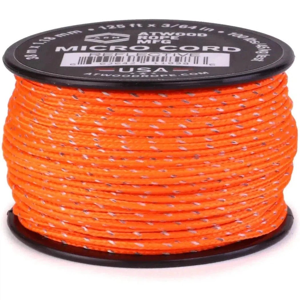 Atwood Rope Reflective Cord - 100 LB Mirco Cord - 1.18MM X 125 FT Spool-Camping - Accessories - Rope and Cordage-Orange-Appalachian Outfitters