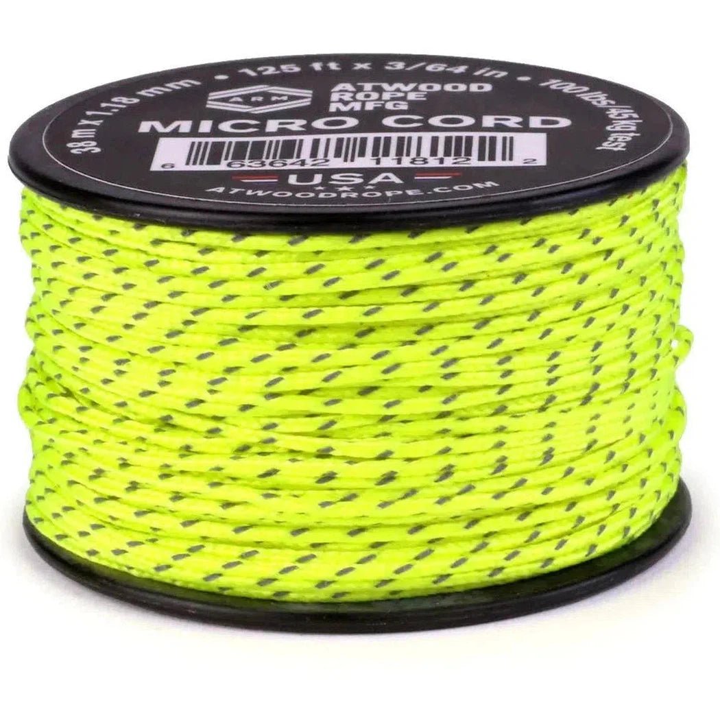 Atwood Rope Reflective Cord - 100 LB Mirco Cord - 1.18MM X 125 FT Spool-Camping - Accessories - Rope and Cordage-Yellow-Appalachian Outfitters