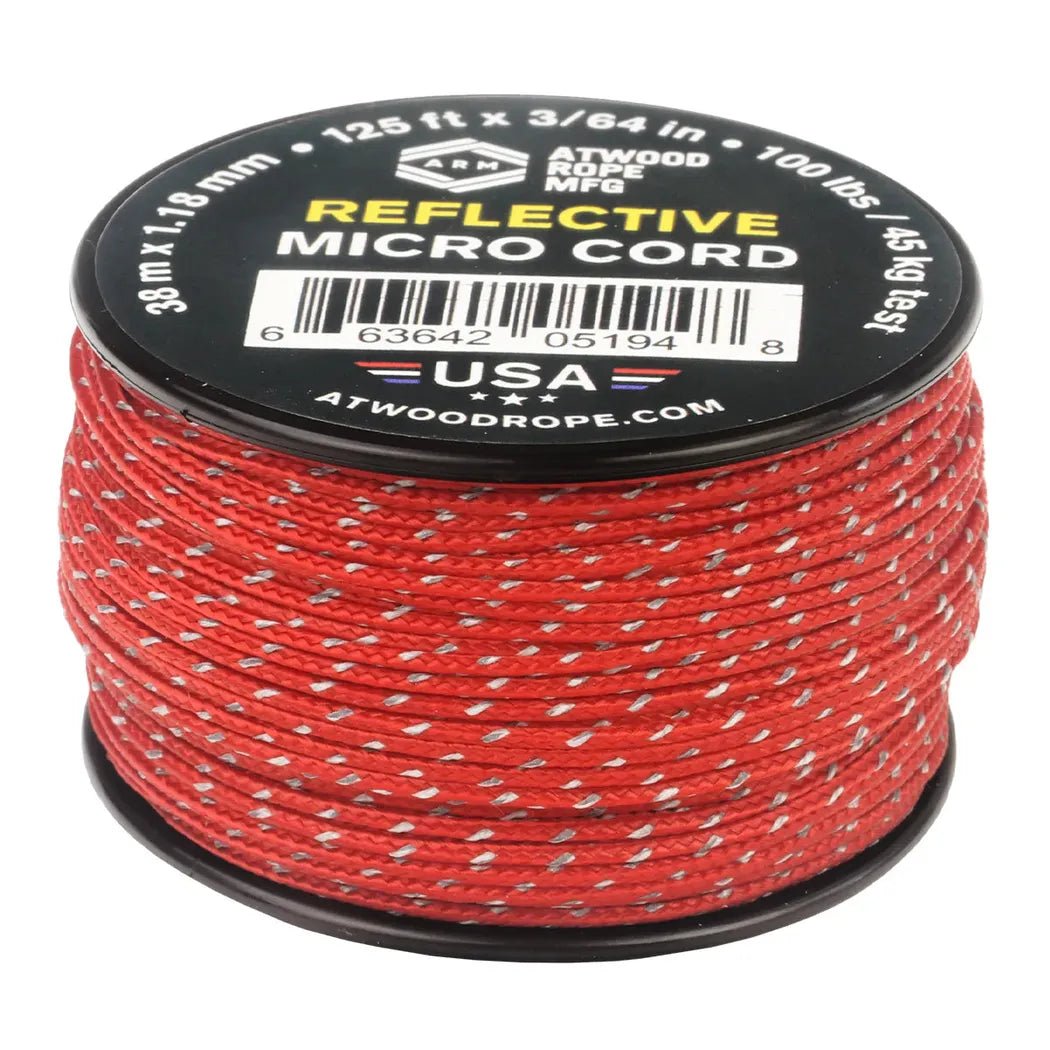 Atwood Rope Reflective Cord - 100 LB Mirco Cord - 1.18MM X 125 FT Spool-Camping - Accessories - Rope and Cordage-Red-Appalachian Outfitters