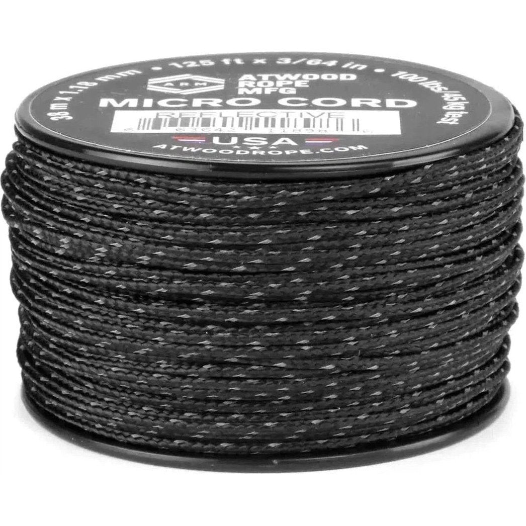 Atwood Rope Reflective Cord - 100 LB Mirco Cord - 1.18MM X 125 FT Spool-Camping - Accessories - Rope and Cordage-Black-Appalachian Outfitters