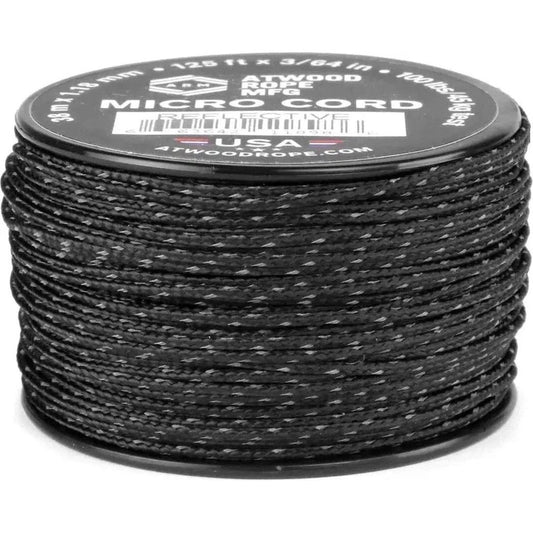 Atwood Rope Reflective Cord - 100 LB Mirco Cord - 1.18MM X 125 FT Spool-Camping - Accessories - Rope and Cordage-Black-Appalachian Outfitters