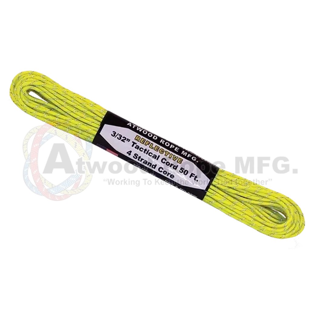 Atwood Rope Reflective Cord - 275 LB Tactical Cord - 2.4MM X 50 FT-Camping - Accessories - Rope and Cordage-Neon Yellow-Appalachian Outfitters