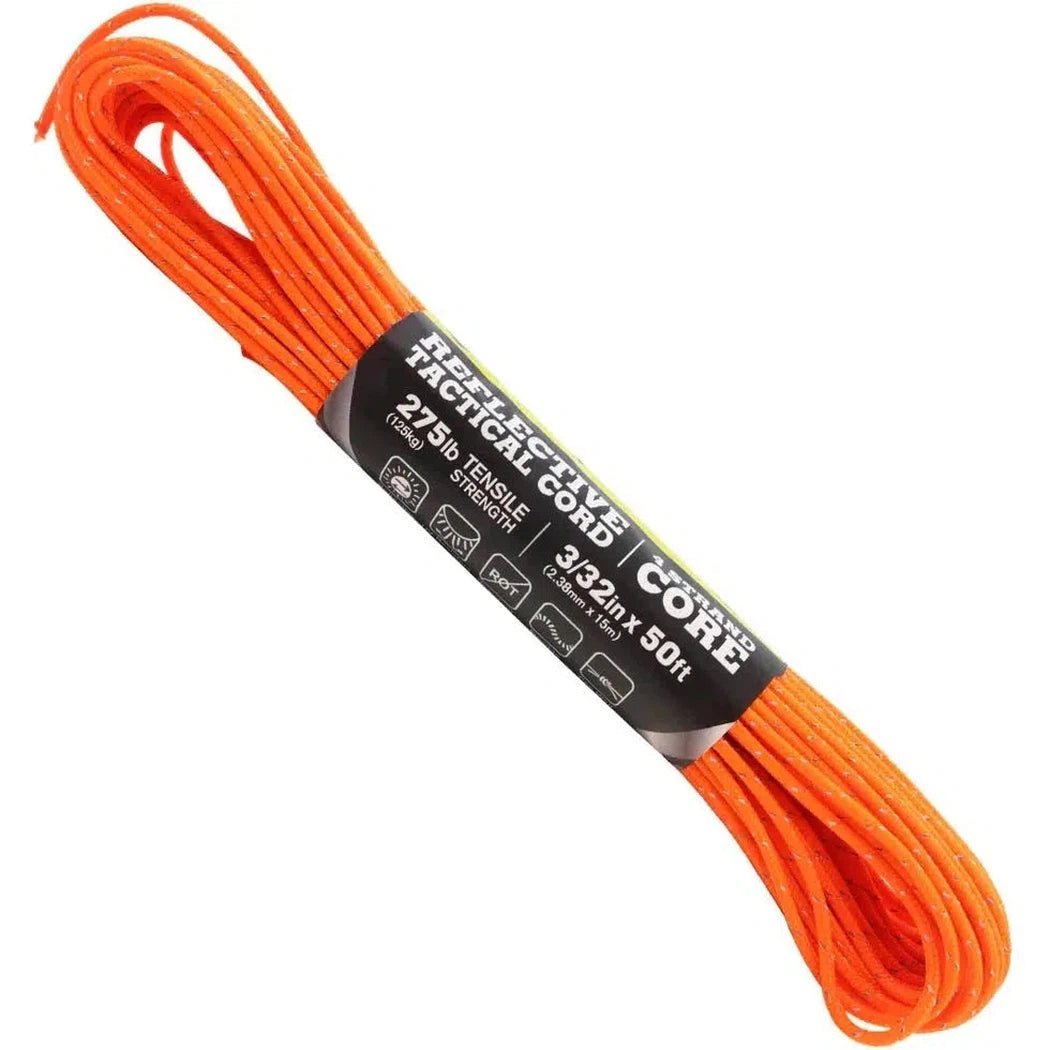 Black Atwood Rope Reflective Cord - 275 LB Tactical Cord - 2.4MM X 50 FT coiled on a white background.