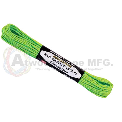 A coiled black Atwood Rope Reflective Cord - 275 LB Tactical Cord - 2.4MM X 50 FT lies against a white background.