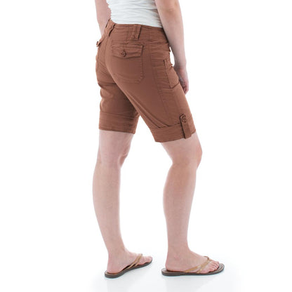 Side view of the Aventura Women's Arden V2 Short in Insigna Blue showing the rolled cuff and back pocket against a white background.