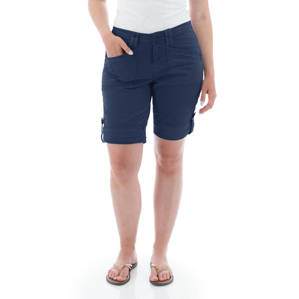A front view of the Aventura Women's Arden V2 Short in Insigna Blue on a model wearing sandals against a white background.