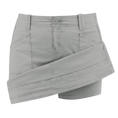 Side view of the Aventura Women's Arden V2 Skort in Quarry showing the rolled hem and front pockets against a white background.