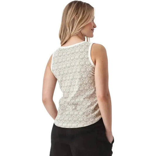 Back view of the Aventura Women's Bali Tank in Simply Taupe showing the pattern and sleeveless design against a white background.