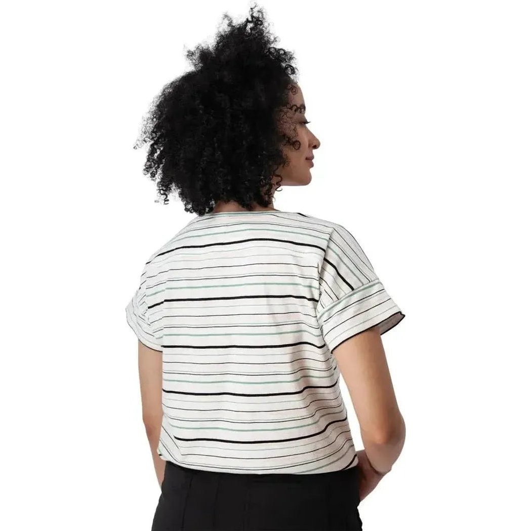 Back view of the Aventura Women's Endless Summer Top in Granite Green on a model against a white background.