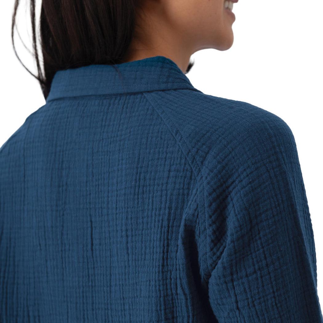 Back view of the Aventura Women's Kelford Full Button in Gibraltar Sea showing the textured fabric and collar against a white background.