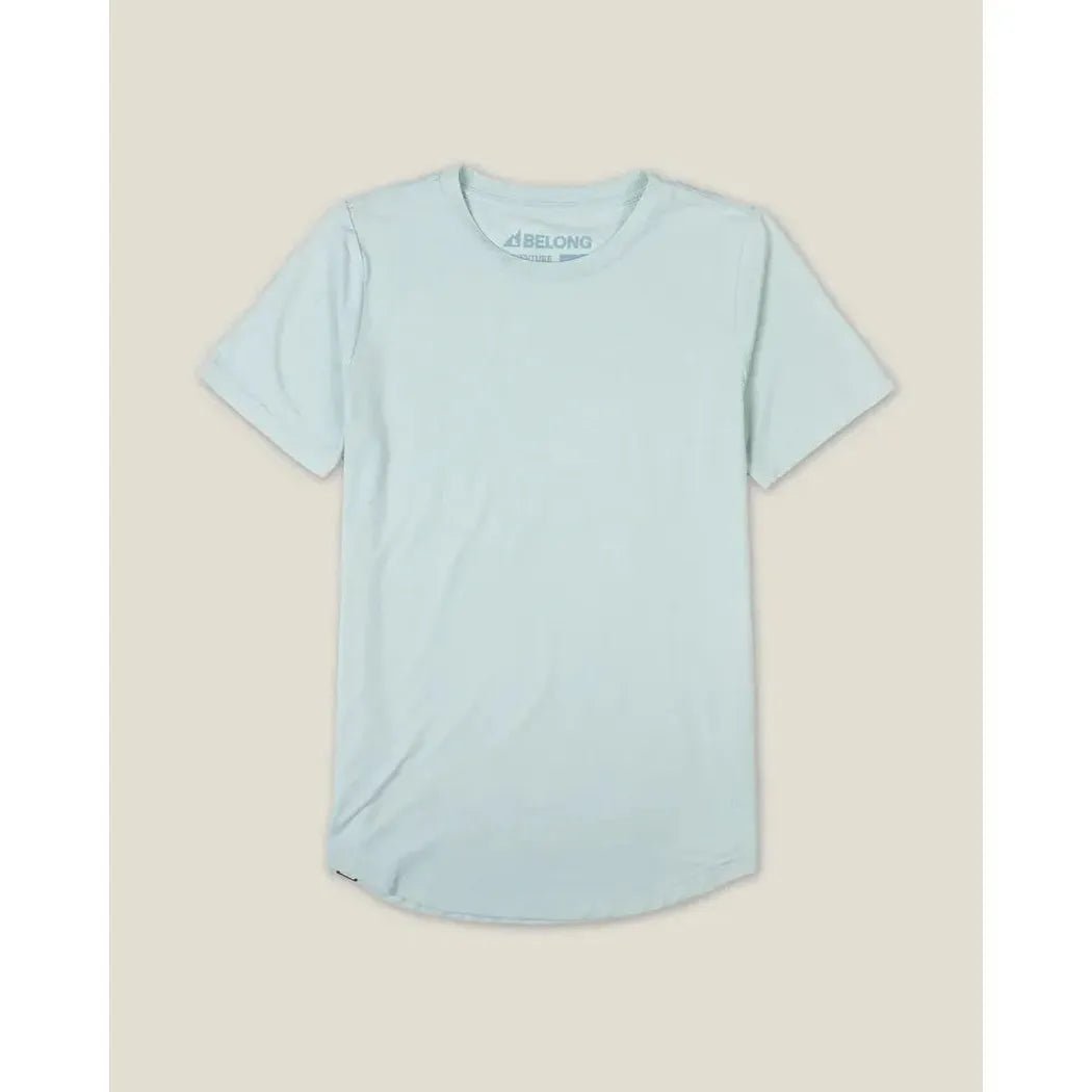 A front view of the Belong Designs Women's Core Traverse Tek Tee in Blue against a neutral background.