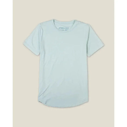 A front view of the Belong Designs Women's Core Traverse Tek Tee in Blue against a neutral background.