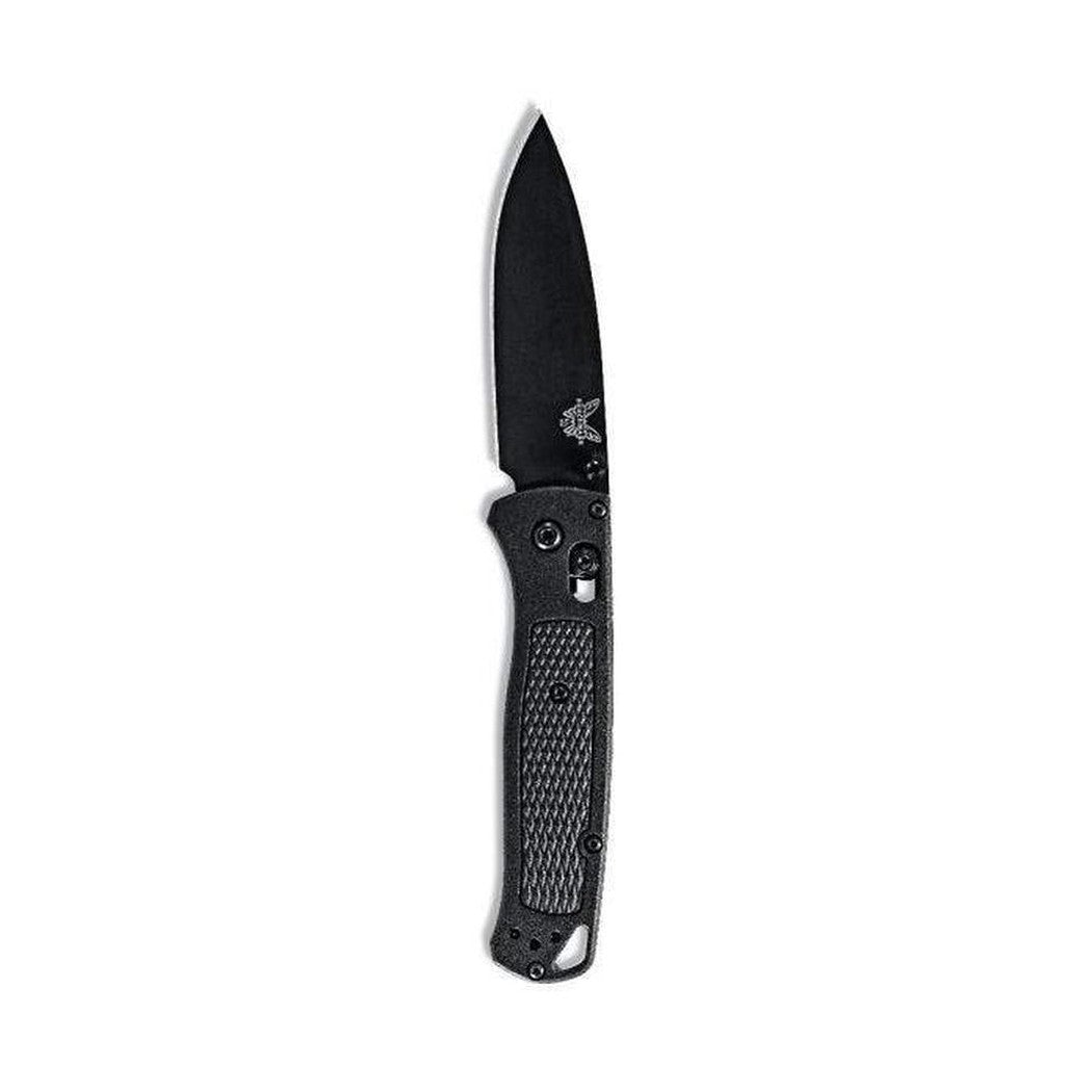 A black Benchmade 535BK-2 Bugout knife shown from a front angle against a white background.